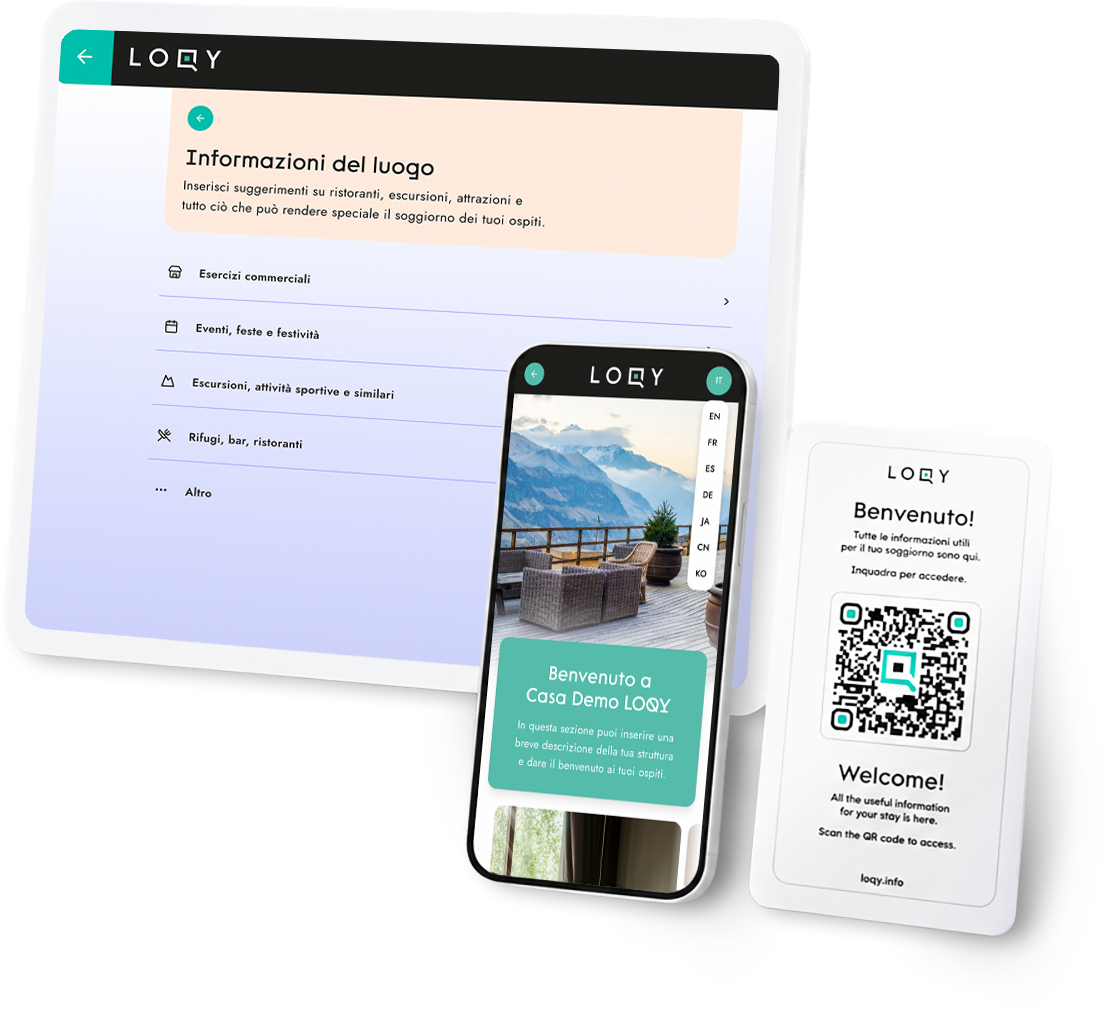 Anteprima della guida digitale LOQY su smartphone per gli ospiti